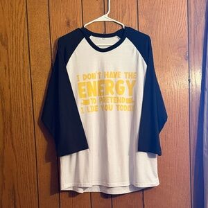 Black and White Adult Raglan Shirt with Yellow Print